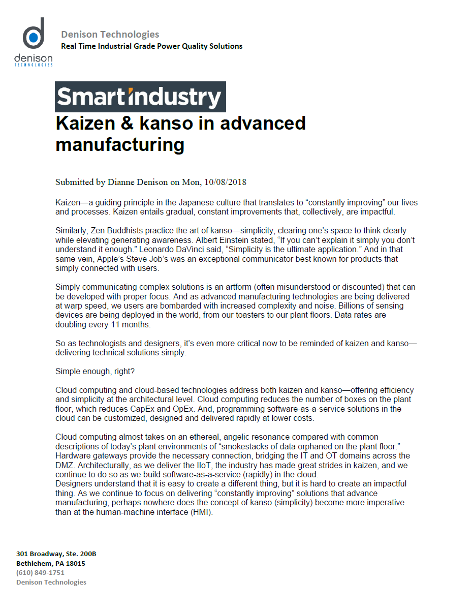 Denison Technologies’ Smart Industry report on Kiazen and Kanso